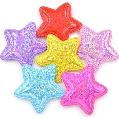 12Pcs Shinng Laser PU Fabric Padded Patches Glittering Star Appliques for Crafts Clothes Sewing Supplies DIY Hair Bow Decor F55