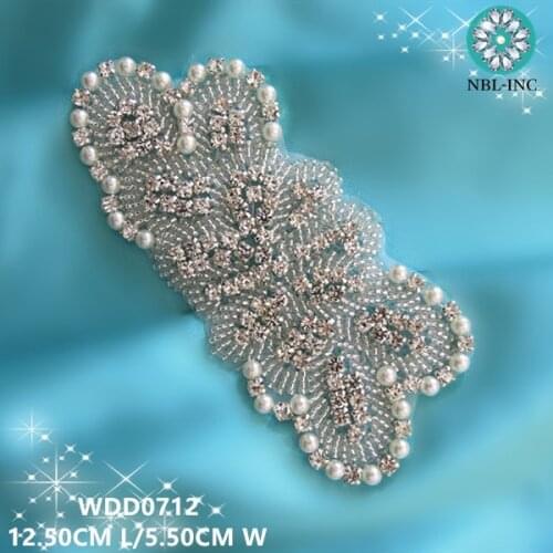 30PCS) Wholesale handmade beaded rhinestone pearl applique patch iron on for wedding dresses WDD0712