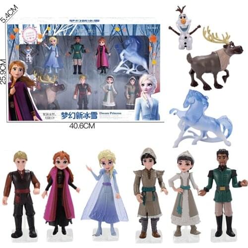 9PCS 2 Anna Elsa Olaf Kristoff Sven Anime Action Figure Children Toy Set Kids Birthday Gifts Gift
