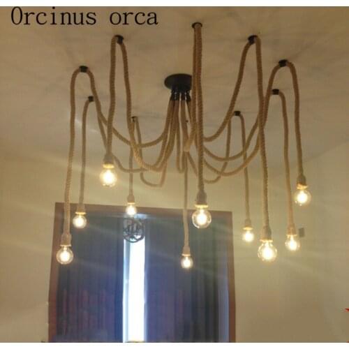 American country Vintage industrial wind rope chandelier creative restaurant bar clothing store iron lamp free shipping
