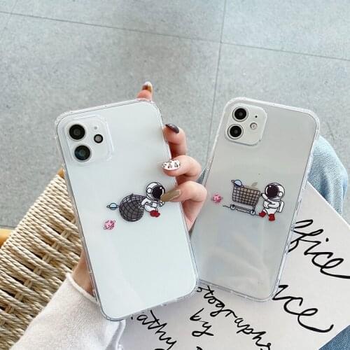 For iPhone 12 Pro Case Cartoon Astronaut Square Phone Case For iPhone 12 11 Pro Max XR XS Max 7 8 Plus X Soft TPU Clear Cover