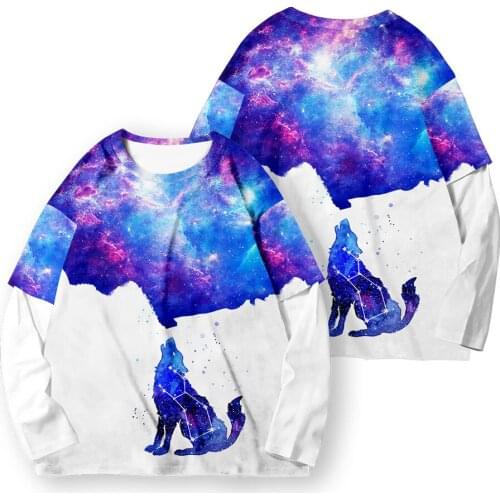 Men Women Harajuku Fake Two Pieces Clothing Sweatshirt Couple Hip Hop Long Sleeve T-shirt Streetwear XXS-6XL Spring