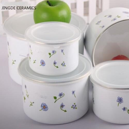1PCS enamel large-capacity refrigerated sealed fresh food salad bowl fruit pastry plate snack candy storage box kitchen supplies