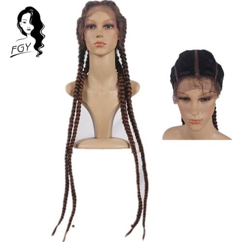FGY 26-Inch Hand-Woven Synthetic Lace Front Wig 4 Braids African Braids Synthetic Twist Braids Childrens Wigs With Baby Hair
