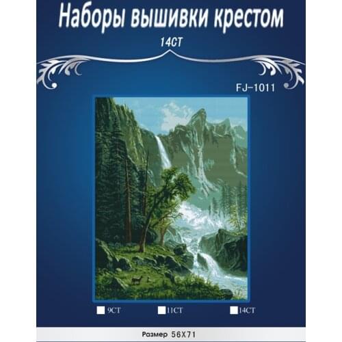 Mountain Waterfall Scenery,Counted Cross Stitch 14CT Cross Stitch Sets Wholesale cartoon Cross-stitch Kits Embroidery