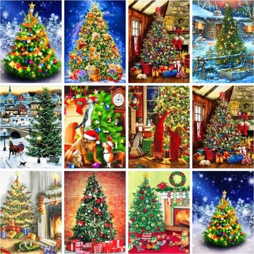HUACAN 5D DIY Diamond Painting Christmas Tree Landscape Home Decoration Full Drill Square Handcraft Art Kits Gift