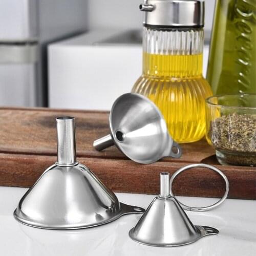 Quality 3Pcs Multifunctional Stainless Steel Funnel Essentail Oil Water Spices Wine Flask Filter Funnel For Home Kitchen