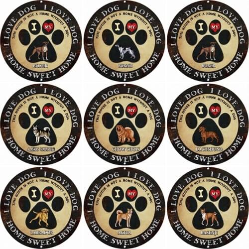 [ Kelly66 ] Dogs Sweet Home With Basenji Boxer Akita Borzoi Vintage Irregular Wall Art Decor Retro Iron Painting Sign DR-5 30CM