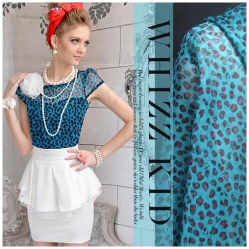 LEO&LIN Vintage Blue Temptation Blue Leopard Print 100% Pure Silk Tulle Organza Fabric For Dress (1 metre) 50cm