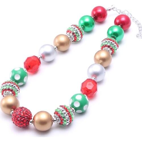 MHS.SUN 2Pcs Christmas Jewelry Girls Children Chunky Beads Necklace Fashion Festival Kids Toddler Chunky Necklace Party Jewelry