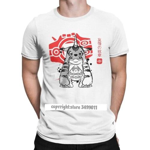 Men Tee Shirt Friendship Sumi-e Cool Tee Shirt Digimon Nostalgic Anime Tshirt Round Collar Tops Harajuku