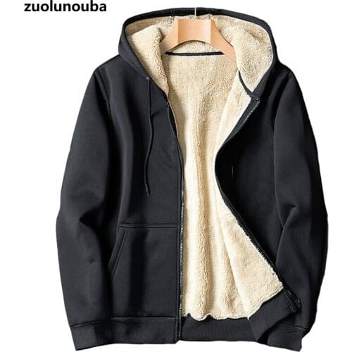 2020 Winter Plus Velvet Thick Men Two-piece Fashion Casual Hooded Zipper Coat Loose Lamb Wool Boy Trousers To Keep Man Warm Suit