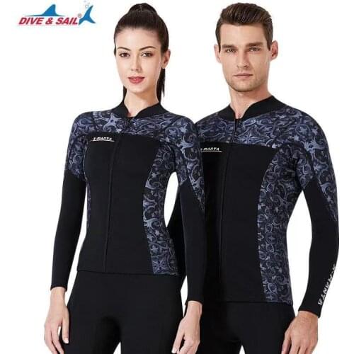 2021New Men Women 1.5mm Neoprene Long Sleeve Wetsuits Jacket Wetsuits Tops Front Zip Mens Printed Wet Suit Spring Swimsuit