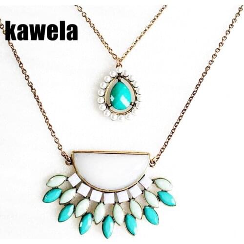 Double Layers Teardrop Mint Necklace, Long Pendant Necklace Party Jewelry For Female Semi-Circle