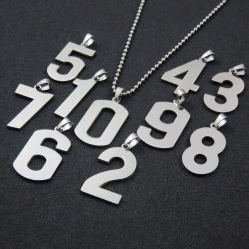 Number 0-9 Stainless Steel Arabic Number Pendant Necklace Fashion Mens Womens Necklace Pendant