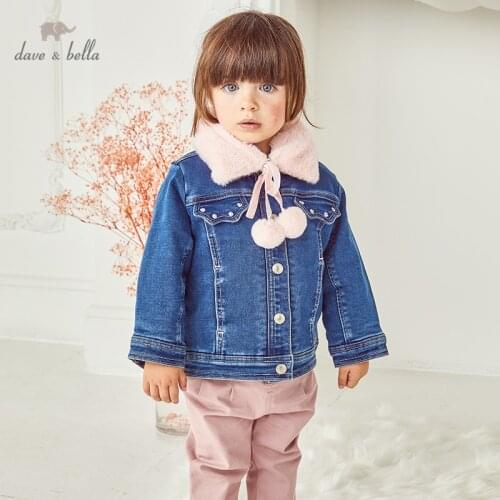 DBS15018 dave bella winter baby girls fashion solid button fur coat children tops infant toddler outerwear