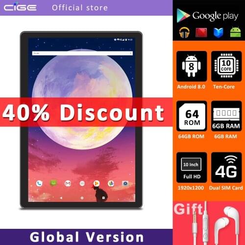 CIGE 10'' Tablet PC 1920x1200 4G Network 10 Core 6GB RAM 64GB ROM Tablets Android 8.0 Dual Wifi Type-C 10.1