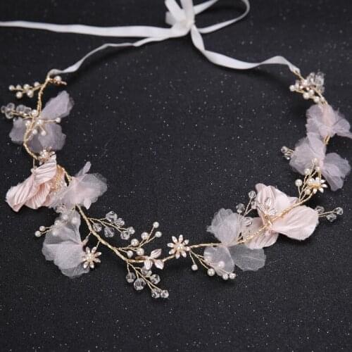 New Fashion Wedding Hair Jewelry Gold Tiara Crown Headbands Crystal Pearl Women Accessories Flower Headpiece Hair Ornament Gift