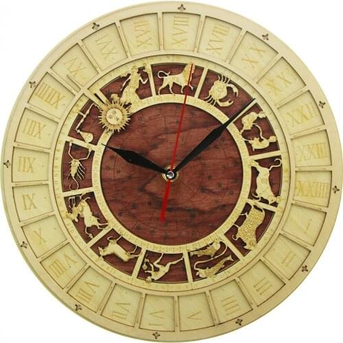 Prague Astronomical Clock in Wood Vintage Ancient Constellation Signs Astrology Eco Friendly Natural Wall Art Home Decor