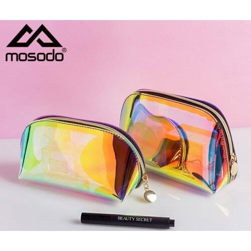 Mosodo Clear Holographic Makeup Bag Women Cosmetic Case Waterproof Large Travel Toiletry Pouch Beauty Tool Kit Storage Organizer
