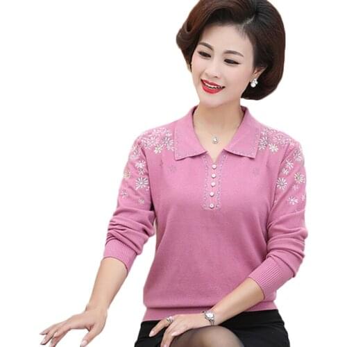 Middle-aged Women Pullover Sweaters Spring Autumn Jacket Slim Long sleeves Knit Sweater Woman Clothes Plus size Casual Tops