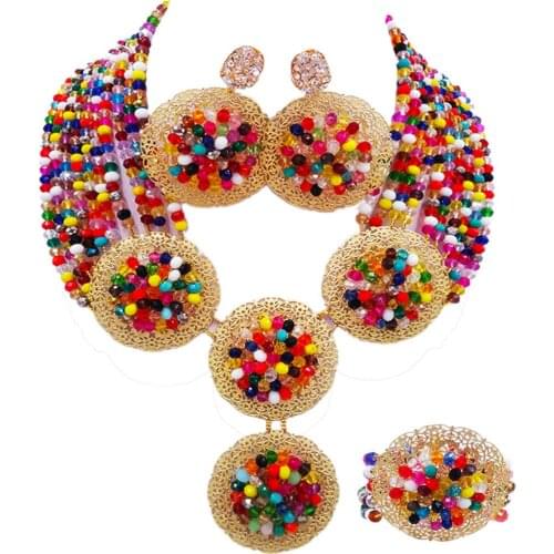 Multicolors African Beads Jewelry Set Nigerian Necklace Bracelet Earrings Wedding Accessories Party Gifts 10PH06