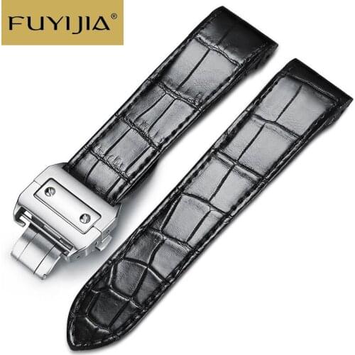 FUYIJIA 20MM 23MM Custom SANTOS DE Strap Handmade Crocodile Watchbands Steel Folding Buckle Watch Band Alligator Belt Waterproof