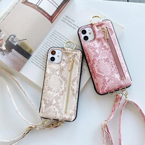 Luxury Fashion Card Slot Purse Laser Snake Skin Leather Handbag Case Cover With Strap For iPhone 11 Pro XS Max XR X 8 7 Plus SE