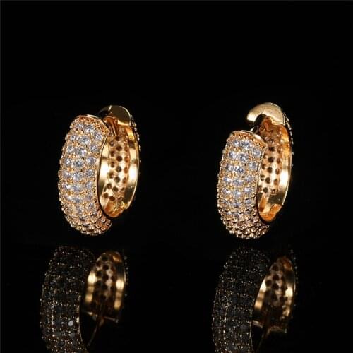 1Pair Bling Round Zircon Micro Hip Hop AAA+ Paved Iced Out Rhinestone CZ Stone Stud Earring Copper Earring For Men Women Jewelry