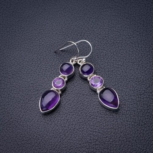 StarGems Natural Amethyst Handmade 925 Sterling Silver Earrings 1.75" D6824