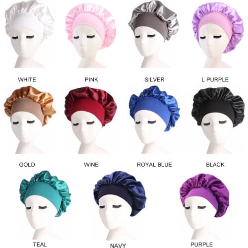 1Pc Adjust Solid Satin Bonnet Hair Styling Cap Long Hair Care Women Night Sleep Hat Silk Head Wrap Shower Cap Hair Styling Tools