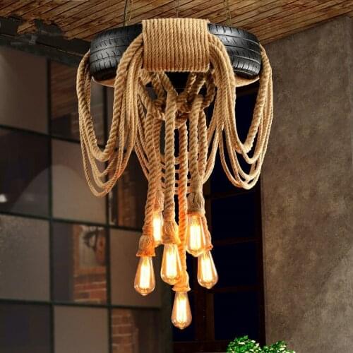 Modern Pendant Lamp Loft Tire Rope Pendant Light retro Suspension Lamp Dia62cm For Bar Coffee shop bar Home lighting decora G157