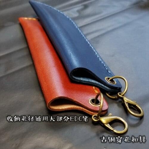 Handmade Genuine Leather Bag Brass Ring Portable Thick Cow Leather Pen Case Vintage Retro Style for office School Stationery