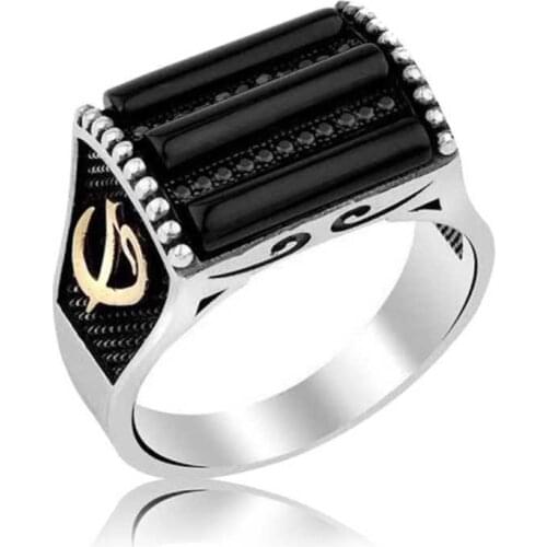 Tevuli 925 Sterling Silver Black Cz Aleph Vav Male Ring