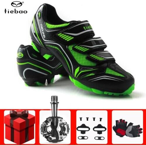 Tiebao Cycling Shoes Sapatilha Ciclismo Mtb Athletic Racing Mountain Bike Self-locking Bicycle Green SPD Cleated Pedals Sneakers