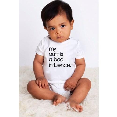 My Aunt Is A Bad Influence Summer Newborn Funny Romper Infant Boys Girls Short Sleeve Jumpsuit Toddler Baby Cute Clothes