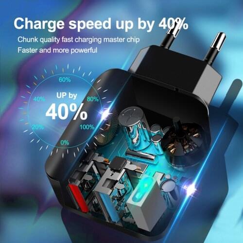 Mobile Phone Charger With Led Light Dual USB Charging Head QC3.0 Fast Charging USB Adapter For Smartphone Tablet