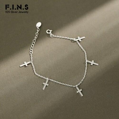 F.I.N.S Korean S925 Sterling Silver Bracelet INS Simple Cross Pendant Charms Bracelets for Women Female Bracelet Silver Jewelry