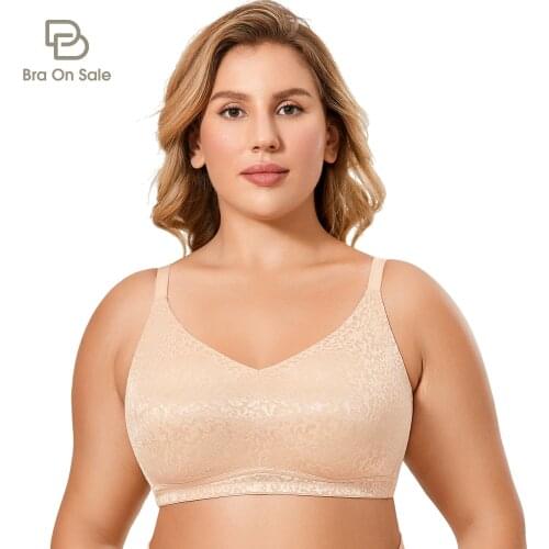 Womens Full Coverage Floral Jacquard Wire free Unlined Lift Comfort Plus Size Bra