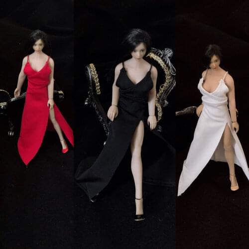 In Stock 1/12 Scale Female Soldier Sling High Split Gown Evening Dress Clothes Fit 6" Female Action Figure Body
