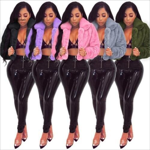 Winter Women Faux Fur Solid Jackets Streetwear Fashion Long Sleeve Open Stitch Slim Coats