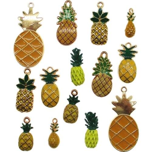 10pcs/lot Fruit series of pineapple Charm Pendants Mosaic rhinestones Enamel Fruit Charms for Jewelry Handmade Finding XL695
