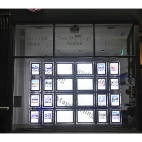 16PCS A4 Vertical +8PCS A3 Landscape One Side Real Estate Agent Property LED Window Display Acrylic Frame Light Pocket