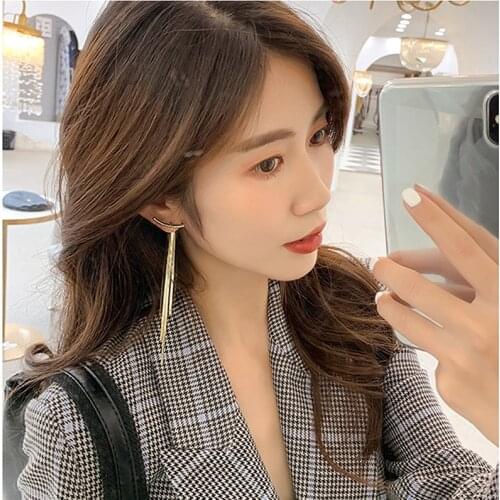 2020 long tassel earrings female personality brushed metal earrings temperament simple needle stud earrings ear jewelry