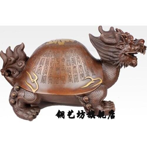 24'' China Dragon Turtle Tortoise Ingot Copper Cash Lucky Bronze Statue