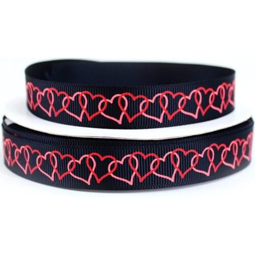 3/8" 9mm Heart printed grosgrain ribbon for Valentine gift wedding accessaries 50 yards/lot