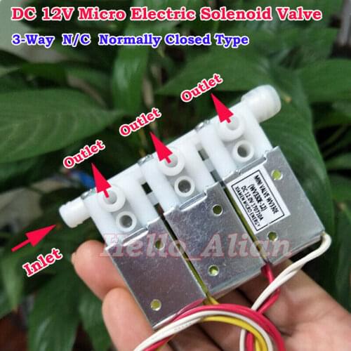 DC 12V 3-Way Micro Electric Solenoid Valve N/C Normally Closed Air Flow Control