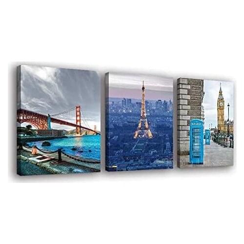 3 Oil Painting Wall Eiffel Tower Adorns The Wall Of London Big Ben Art Golden Gate Bridge Oil Painting Engraving