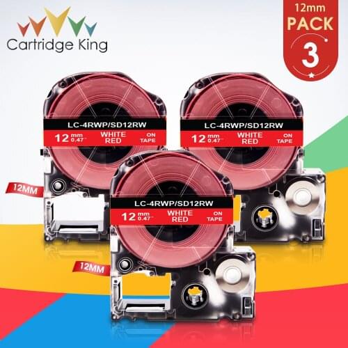 6PK 12mm Labeling Tape White on Red Adhesive Ribbon for Epson SD12RW Printer Tape Label Cassette for Kingjim Epson Label Maker