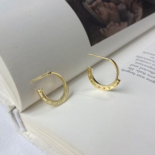 Authentic 925 Sterling silver Triangle Engraved Geometric Stud Earrings FINE jEWELRY E223